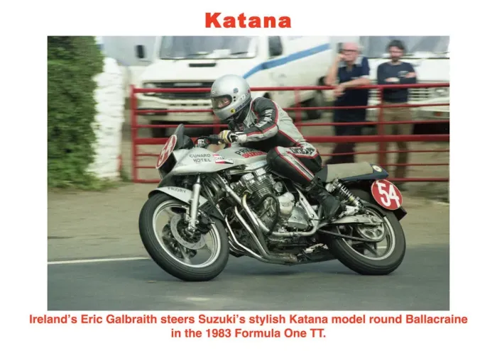 Framed Print : Katana. Irelands Eric Galbraith steers Suzukis stylish Katana model round Framed Print : Katana. Irelands Eric Galbraith steers Suzukis stylish Katana model round