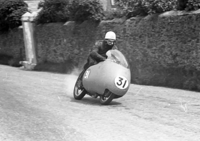 Framed Print : Keith Campbell (Guzzi) 1957 Senior TT
