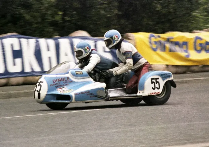 Framed Print : Les Hurst & Eric Ammann (JTR Kawasaki) 1979 Sidecar TT