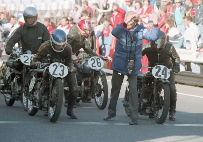 Framed Print : Mervyn Stratford (Rudge) and Robert Rushton (Rudge) 1990 TT Parade Lap