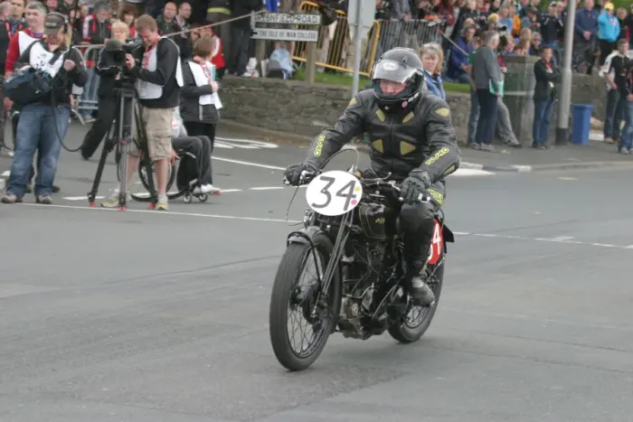Framed Print : Michael Botting (AJS) 2010 TT Parade Lap Framed Print : Michael Botting (AJS) 2010 TT Parade Lap