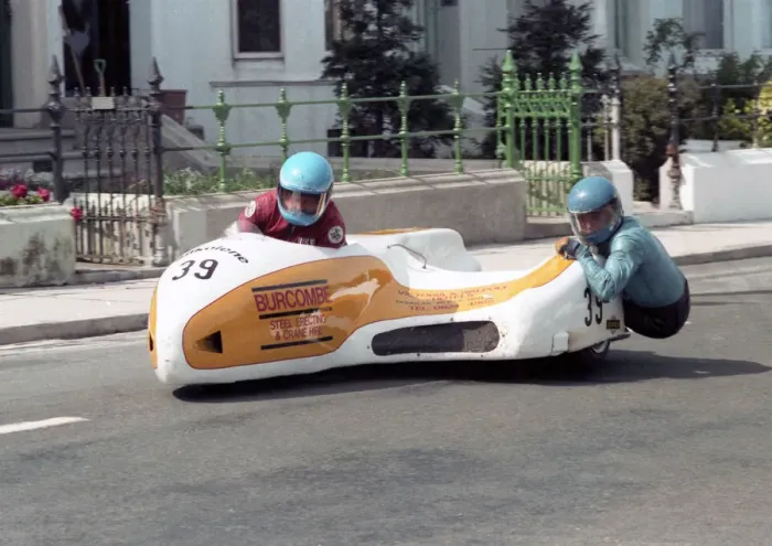Framed Print : Mick Burcombe & Steve Parker (MBS) 1984 Sidecar TT