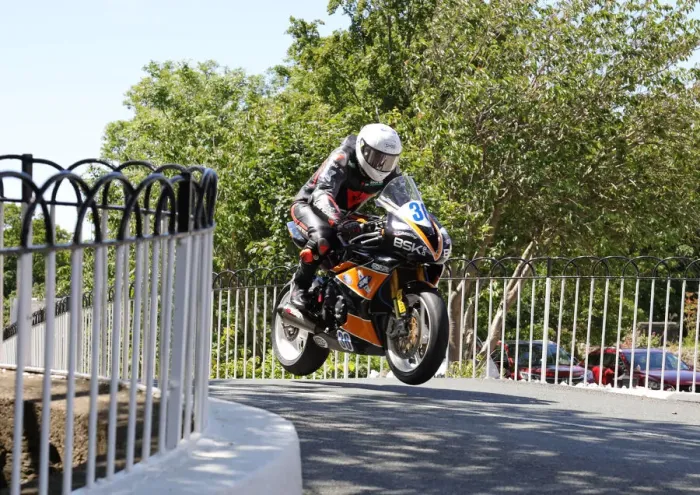 Framed Print : Mike Booth (Triumph) on Ballaugh Bridge 2019 Supersport TT Framed Print : Mike Booth (Triumph) on Ballaugh Bridge 2019 Supersport TT