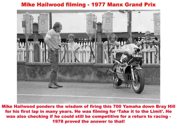 Framed Print : Mike Hailwood filming - 1977 Manx Grand Prix Framed Print : Mike Hailwood filming - 1977 Manx Grand Prix
