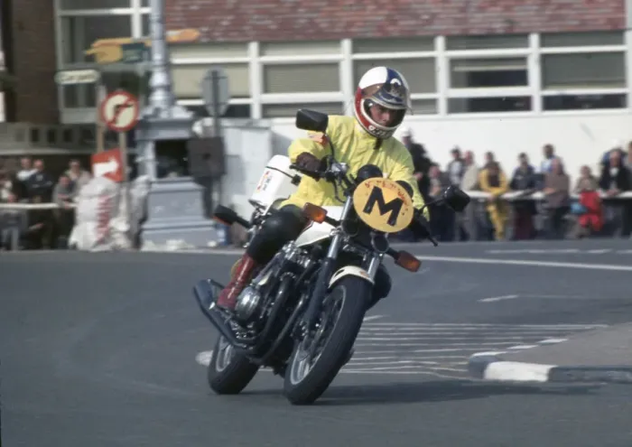 Framed Print : Mike Kneen (Honda) Travelling Marshal, 1983 Manx Grand Prix Framed Print : Mike Kneen (Honda) Travelling Marshal, 1983 Manx Grand Prix