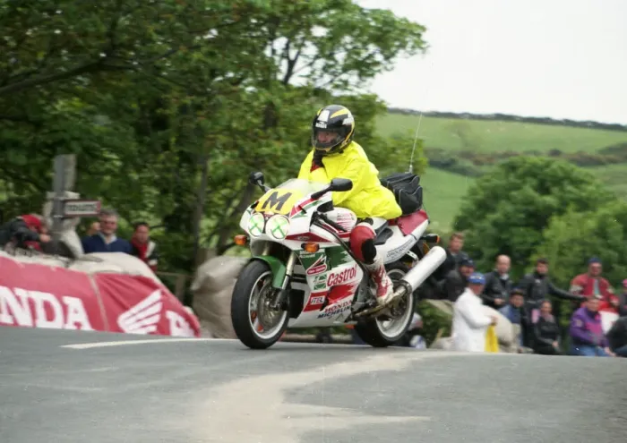 Framed Print : Ned Bowers (Honda) Travelling marshal 1995 TT Framed Print : Ned Bowers (Honda) Travelling marshal 1995 TT