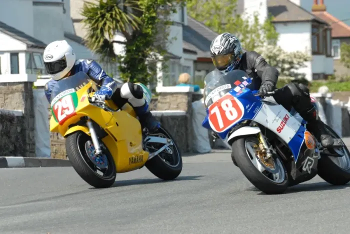 Framed Print : Neil Chadwick (Yamaha) and Geoff Martin (Suzuki) 2012 Pre TT Classic Framed Print : Neil Chadwick (Yamaha) and Geoff Martin (Suzuki) 2012 Pre TT Classic
