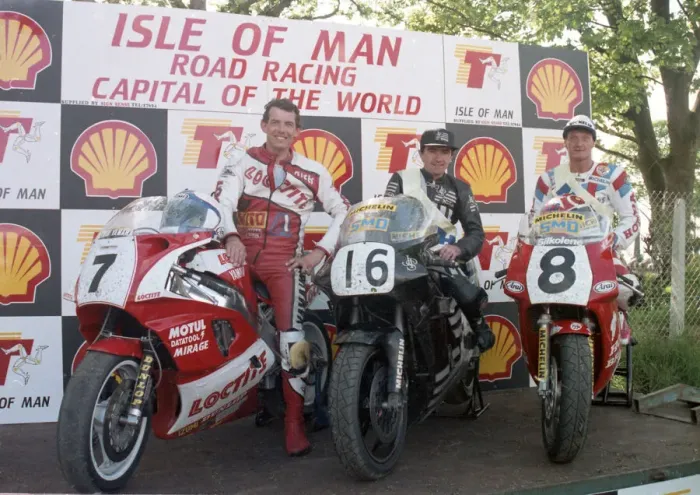 Framed Print : Nick Jefferies, Robert Dunlop, Carl Fogarty, 1990 Formula One TT Framed Print : Nick Jefferies, Robert Dunlop, Carl Fogarty, 1990 Formula One TT