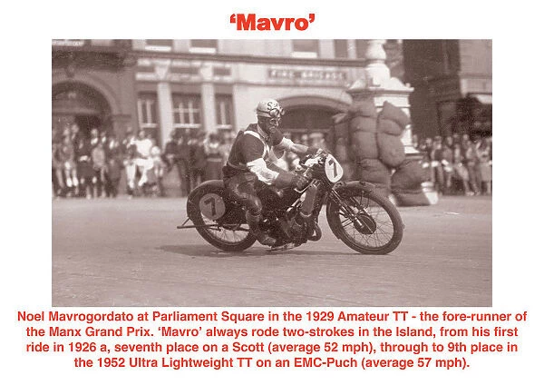 Mavro. Noel Mavrogordato at Parliament Square in the 1929 Amateur TT -