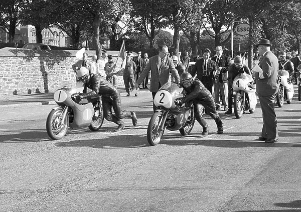 Paul Ludlam (Ducati) and Chris Fenton (Aermacchi) 1965 Lightweight Manx Grand Prix