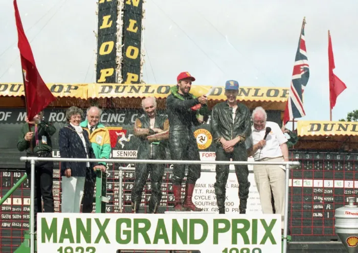Framed Print : Podium men 1989 Senior Classic Manx Grand Prix Framed Print : Podium men 1989 Senior Classic Manx Grand Prix