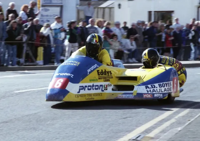 Framed Print : Rob Fisher & Mike Wynn leave Parliament Square: 1994 Sidecar Race A