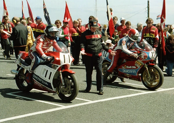 Roger Marshall (Honda) and Tony Rutter (Ducati) 1984 Formula One TT