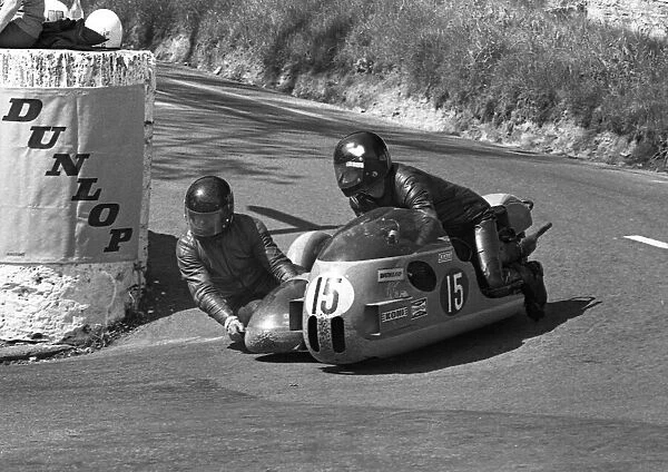 Rolf Steinhausen & Karl Scheurer (Konig) at Governors Bridge: 1973 500 Sidecar TT
