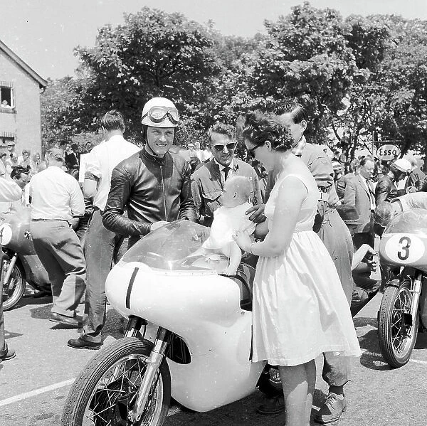 Ron Langston (Norton) preparing to start the 1962 Senior TT