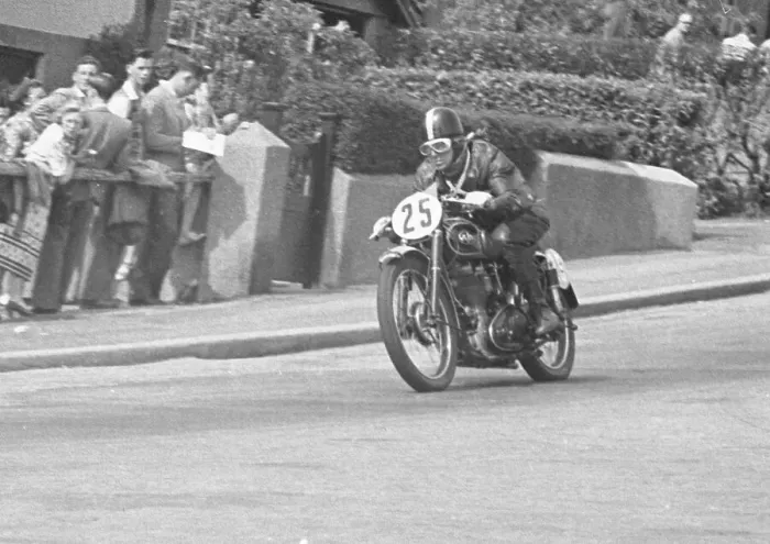 Framed Print : Ronnie McCutcheon (AJS) 1951 Clubman Junior TT