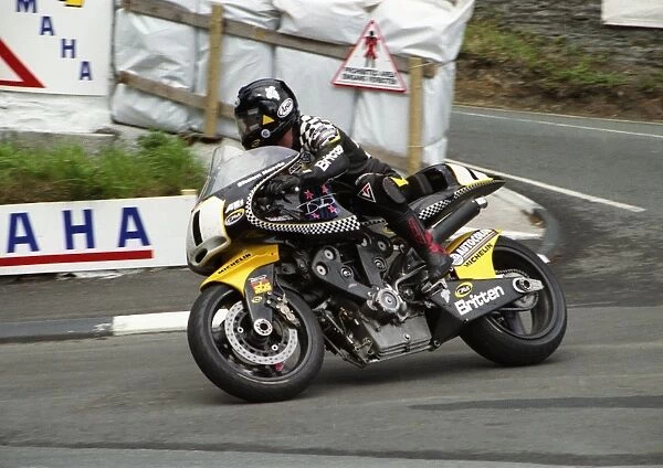 Shaun Harris (Britten) at Governors Bridge; 1996 Senior TT