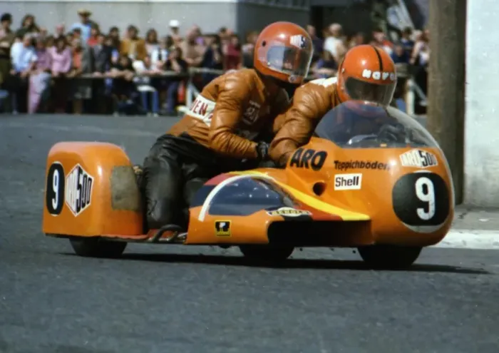 Framed Print : Siegfried Schauzu & Wolfgang Kalauch (Aro) 1976 500 Sidecar TT