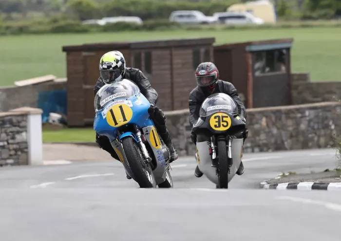 Framed Print : Steve Elliott (Rutter Honda) and John Leigh Pemberton (Norton) 2022 Pre TT Classic Framed Print : Steve Elliott (Rutter Honda) and John Leigh Pemberton (Norton) 2022 Pre TT Classic