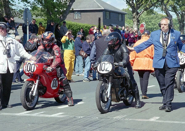 Terry Kermode (Aermacchi) and Thomas Hughes (AJS) 2002 TT Parade Lap