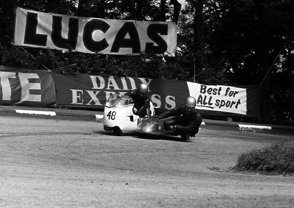 Terry Vinicombe & G Golder (Triumph) at Ramsey Hairpin, 1964 Sidecar TT
