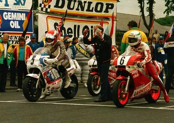 Trevor Nation (Suzuki) and Barry Woodland (Bimota Yamaha) 1988 Formula One TT