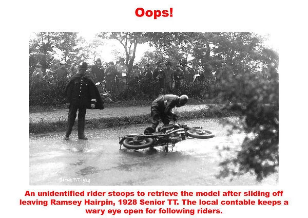 Oops. An unidentified riders stoops to reover the model after sliding off