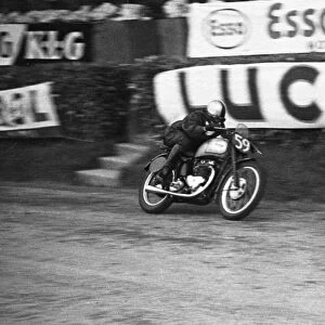 Alan Westfield (Triumph) 1950 Senior TT practice
