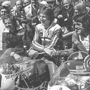 Chas Mortimer (Yamaha) Charlie Williams (Dugdale Maxton Yamaha) and Tom Herron (Yamaha) 1975 Junior TT