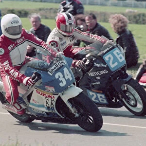 Danny Shimmin (Suzuki) and Tony Head (Honda) 1986 Production B TT