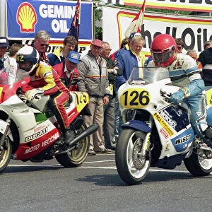 Doug Fairbrother (Ducati) and Hans Peter Bolliger (Suzuki) 1988 Senior TT