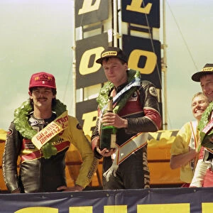 Eddie Laycock and Steve Hislop and Bob Heath 1987 Formula Two TT