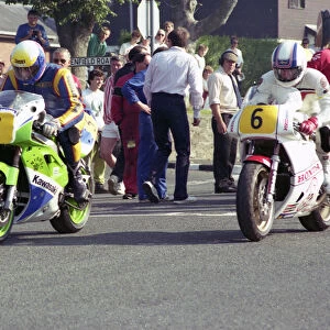 Geoff Nutland (Kawasaki) and Jason Griffiths (Honda) 1991 Senior Newcomers Manx Grand Prix
