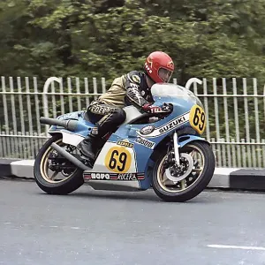 German Hans Otto Butenuth (Suzuki) at Braddan Bridge, 1979 Senior TT