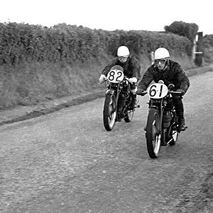 Gerry Edwards Velocette and Derek Farrant (Velocette)1951 Junior MGP Practice