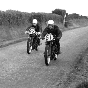 Gerry Edwards Velocette and Derek Farrant (Velocette)1951 Junior MGP Practice Gerry Edwards Velocette and Derek Farrant (Velocette)1951 Junior MGP Practice