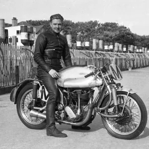 Len Parry (Earles Norton) Travelling Marshal, 1951 Manx Grand Prix