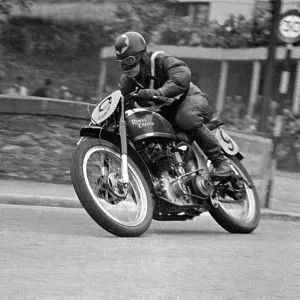 Bill Lomas (Royal Enfield) at Quarter Bridge, 1948 Junior Clubman TT