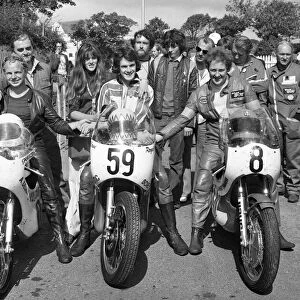Ricky Burrows, Roger Cope and winner Alan Jackson (Yamaha) 1975 Lightweight Manx Grand Prix