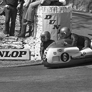 Siegfried Schauzu & Wolfgang Kalauch (BMW) at Governors Bridge: 1973 500 Sidecar TT