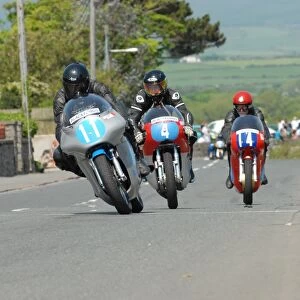 Steve Elliott (Honda) and Mike Hose (Bultaco) and Bill Swallow (Aermacchi) 2012 Pre TT Classic