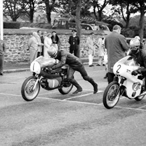 Thomas Irvine (Aermacchi) and Jan Strijbis (Honda) 1966 Lightweight Manx Grand Prix