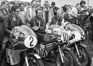 1973 Senior Manx Grand Prix Collection: 1973 Senior Manx Grand Prix winners enclosure