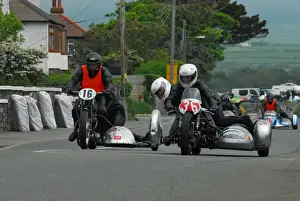 Adrian Dedman & Theresa Langford (Norton) and Anja Brs & Diana Bouman (Triumph) 2014 Pre TT Classic