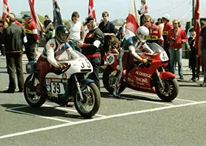 Images Dated 3rd September 2019: Alan Cathcart (BSA) and Ray Swann (Harris Kawasaki) 1984 Formula One TT