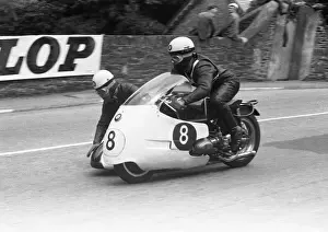 Alwyn Ritter and Edwin Blauth (BMW) at Braddan Bridge; 1960 Sidecar TT