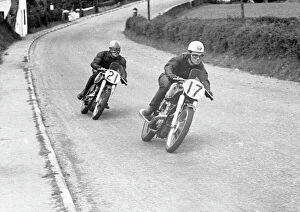 Images Dated 28th November 2018: Bob McIntyre and Harold Clark (AJS) 1952 Junior Manx Grand Prix