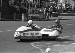 Images Dated 19th September 2011: Brian Gray leaving Parliament Square: 1985 Sidecar TT