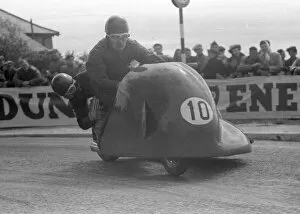 Images Dated 10th October 2021: Brian Green and W E Rushmere (Norton) 1957 Sidecar TT