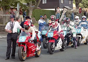 Images Dated 31st January 2021: Brian Mateer (Yamaha) & Ray Bas (Honda) 1996 Junior Manx Grand Prix